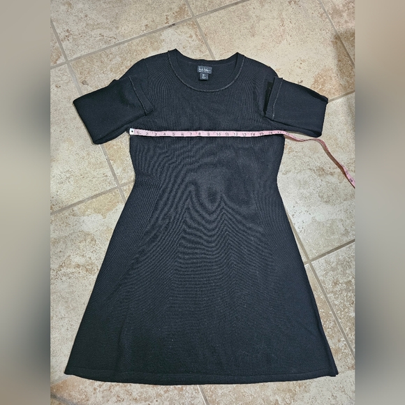 Nicole Miller New York Black Knit Sweater Dress L Wool Blend Minimalist Classic - Picture 6 of 7